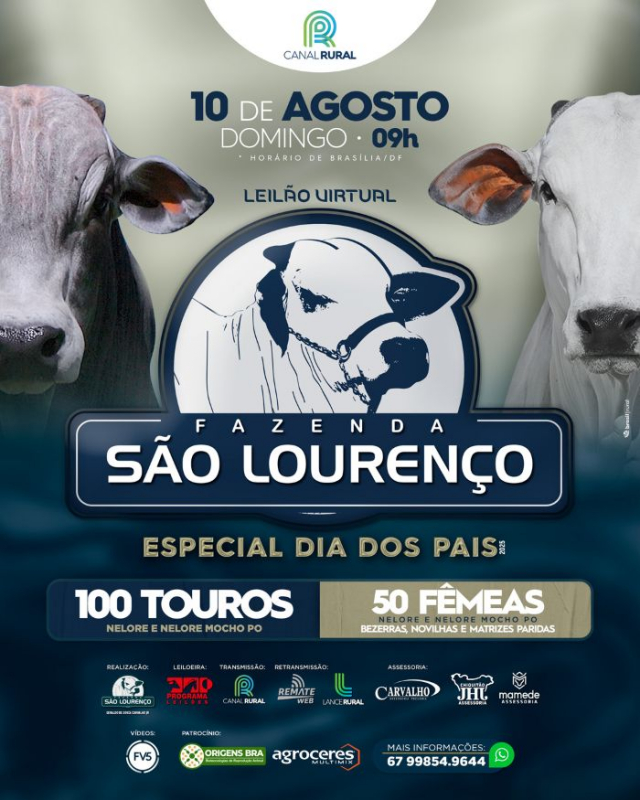 Leilão Virtual Fazenda São Lourenço - Especial Dia dos Pais