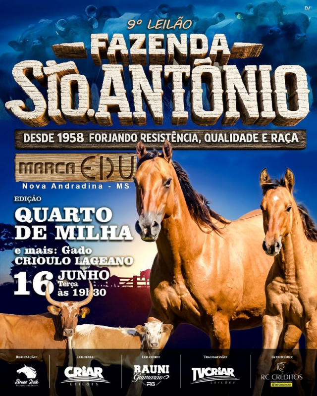 9º Leilão Virtual Fazenda Santo Antônio Quarto de Milha