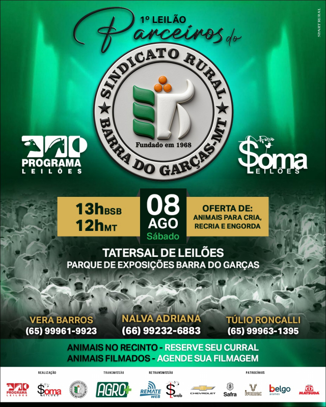 1º Leilão Parceiros do Sindicato Rural Barra do Garças