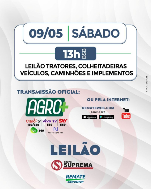 Leilão Grupo Suprema - Remate AgroShop - 3ª Etapa Maio