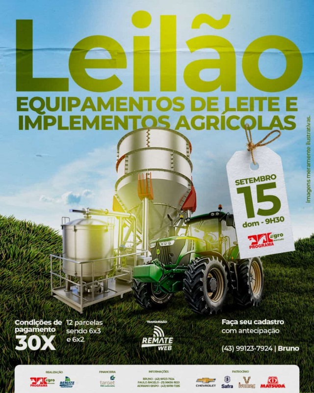 Leilão Virtual Equipamentos de Leite & Implementos Agricolas