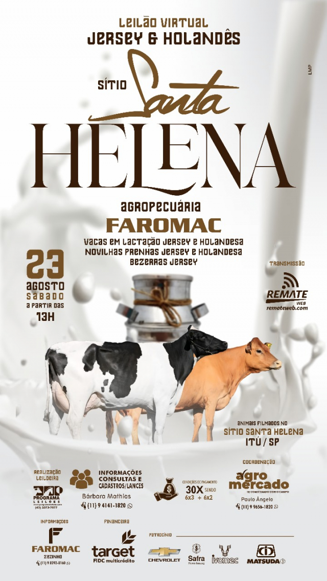 Leilão Virtual Jersey e Holandês Sítio Santa Helena - Agropecuária Faromac