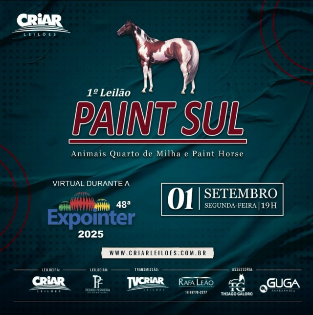 1° Leilão Paint Sul - Animais Quarto de Milha e Paint Horse