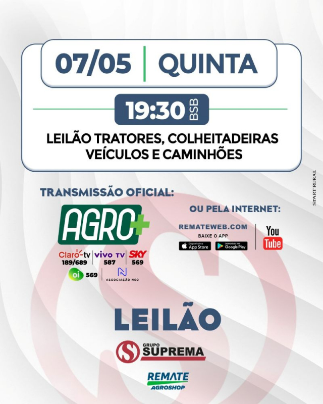 Remate Maquinários Grupo Suprema - 1ª Etapa Maio