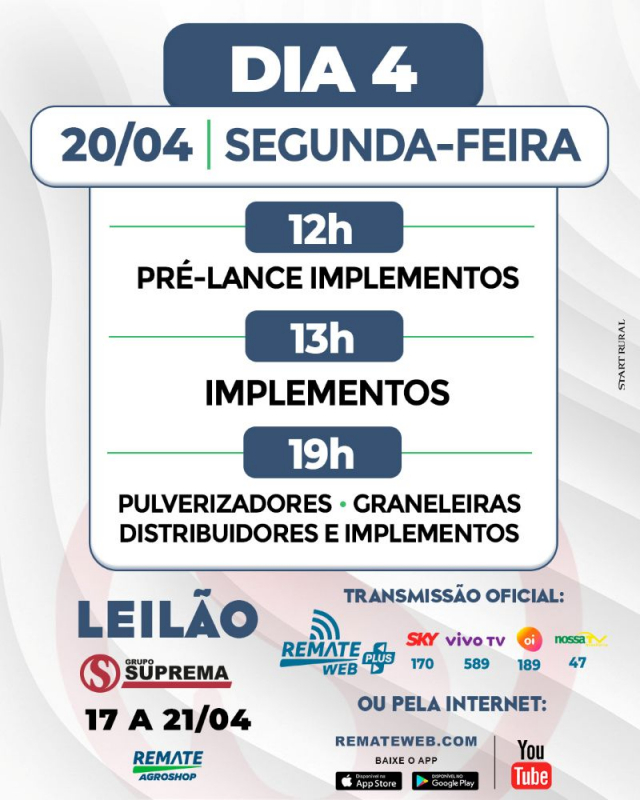 Leilão Grupo Suprema - Remate AgroShop - 3ª Etapa