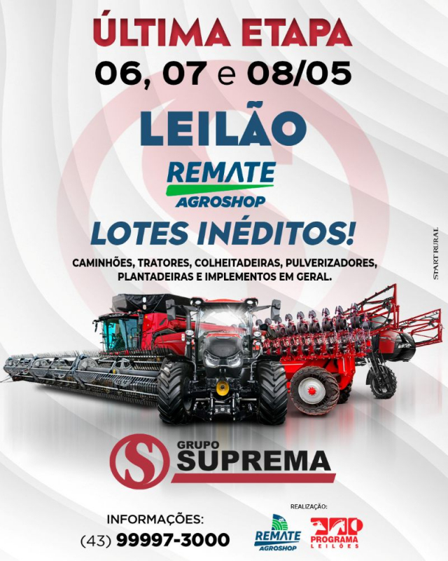 Leilão Grupo Suprema - Remate AgroShop - 3ª Etapa