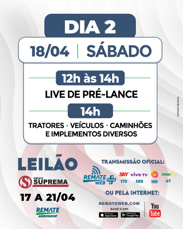 Leilão Grupo Suprema - Remate AgroShop - 1ª Etapa